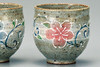 Pair Yunomi Kutani yaki ware Japanese green tea cup set HanaKarakusa AizawaShiho