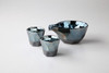 Mino yaki ware Japanese pottery Sake cup pot set of 3 Platinum blue Japan