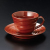Mino ware Japanese coffee cup and saucer set Iron Red glaze Japan