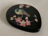 Excellent Japanese lacquered Hand Held Purse Mirror Mother of pearl Makie Cherry Kashidori Black Raden