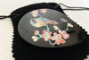 Excellent Japanese lacquered Hand Held Purse Mirror Mother of pearl Makie Cherry Kashidori Black Raden