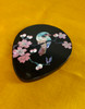 Excellent Japanese lacquered Hand Held Purse Mirror Mother of pearl Makie Cherry Kashidori Black Raden