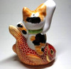 Japanese Maneki neko Lucky cat Kutani yaki Tortoiseshell cat Riding red snapper fish from Japan