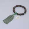 Kyoto Mens Juzu  23 Polished Ebony Mikan Beads, Jade Accent & Silk Tassel