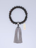 Striped Ebony 22-Bead Juzu Silver Obsidian & Gray-Brown Silk Tassel Kyoto Japan