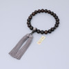 Striped Ebony 22-Bead Juzu Silver Obsidian & Gray-Brown Silk Tassel Kyoto Japan