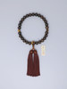 Kyoto Mens Juzu  Polished Ebony Beads with Tiger Eye Accent & Pure Silk Ta