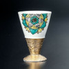 Kutani ware Japan Kazuyoshi Sake Cup Line Drawing Colored Overglaze Gold Accents