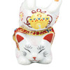 Maneki neko Kutani ware Japanese Lucky cat Handstand White Fortune Bell 3.7in