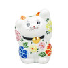 Maneki neko Kutani ware Japanese Lucky cat Double-Pawed Floral Dance 4.7in