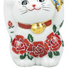 Maneki neko Kutani ware Japanese Lucky cat  Double-Pawed Rose Design 4.7in Japan