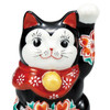 Maneki neko Kutani ware Japanese Lucky cat Black glaze Cherryblossom 4in Japan