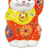 Maneki neko Kutani ware Japanese Lucky cat Orange Mori Raised 3.5in Japan