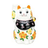 Maneki neko Kutani ware Japanese Lucky cat Hana-Hanal Floral 5.5 in Japan White