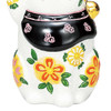 Maneki neko Kutani ware Japanese Lucky cat Hana-Hanal Floral 5.5 in Japan White