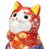 Maneki neko Kutani ware Japanese Lucky cat Praying Cat  Red Mori 3.7 in