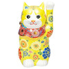 Maneki neko Kutani ware Japanese Lucky cat Yellow mori art 10.6in Japan Left paw