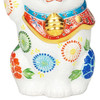 Maneki neko Kutani ware Japanese Lucky cat White mori art 9.6in Japan Right paw
