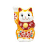 Maneki neko Kutani ware Japanese Lucky cat Orange glaze Cherryblosom 4.5in
