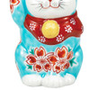Maneki neko Kutani ware Japanese Lucky cat Turkey blue glaze Cherryblosom 4.5in