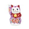 Maneki neko Kutani ware Japanese Lucky cat Purple glaze Cherryblosom 4.5in