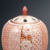 Kutani ware Japan Reiko Fukushima Incense Burner: Akae Detailing Blooming Floral