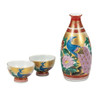 Kutani yaki ware Japanese Sake cup pot set Guinomi Tokkuri Iro-e Peony Peacock