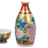 Kutani yaki ware Japanese Sake cup pot set Guinomi Tokkuri Iro-e Peony Peacock