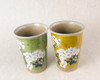 Pair Kutani yaki ware Japanese Ceramic Tumbler Beer Sake cup Sakura Cherry