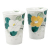 Pair Kutani yaki ware Japanese Ceramic Tumbler Beer Sake cupGold Silver Camellia