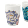 Pair Kutani yaki ware Japanese Ceramic Tumbler Beer Sake cupBlue Purple Peony
