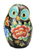 Kutani Ware Lucky Fukuro Owl Japan Peony motif 6.7in Japanese Figurine