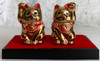 Japanese Maneki Neko Lucky cat Kutani Yaki Porcelain Pair Kinsai set of 2