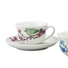 Pair Kutani yaki ware Japanese Coffee Cup and Saucer Whiteeye Plum pattern Japan