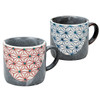 Pair Kutani yaki ware Mug Tea Coffee Cup set of 2Hemp Leaf Pattern Japan