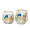 Pair Yunomi Kutani yaki ware Japanese green tea cup set Sparrows with Flowers