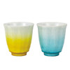Pair Yunomi Kutani yaki ware Japanese green tea cup set Ginsai Blue Yellow Japan