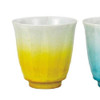 Pair Yunomi Kutani yaki ware Japanese green tea cup set Ginsai Blue Yellow Japan