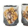 Pair Yunomi Kutani yaki ware Japanese green tea cup set Fujin Raijin Japan