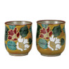 Pair Yunomi Kutani yaki ware Japanese green tea cup set Yoshida-ya Sazanka Japan