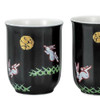 Pair Yunomi Kutani yaki ware Japanese green tea cup set Rabbit and Moon motif