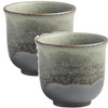 Pair Yunomi Shigaraki ware Japanese green tea cup Moegi Kakewake glaze Japan