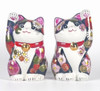 Pair Kutani yaki Maneki Neko Japanese fortune lucky cat Black Hanatsume Flower