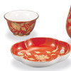 Gold-Decorated Kutani ware Kinran-de Enjoy Japanese Sake set cup,pot.plate Red