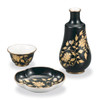 Gold-Decorated Kutani ware Kinran-de Enjoy Japanese Sake set cup,pot.plate Black