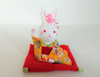 Chirimen Kimono Maneki Usagi Japanese pottery lacky rabbit doll H8.5cm