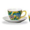 Pair Kutani ware Japanese Coffee cup saucer Koyo Kiln Yoshida-ya Flower Bird