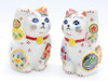 Kutani ware Maneki neko Pair Japanese Lucky cat Icchin Auspicious motif Japan