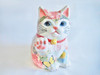 Kutani ware Maneki neko Japanese Lucky cat High five Underglaze Icchin Floral