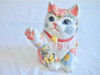 Kutani ware Maneki neko Japanese Lucky cat High five Underglaze Icchin Floral